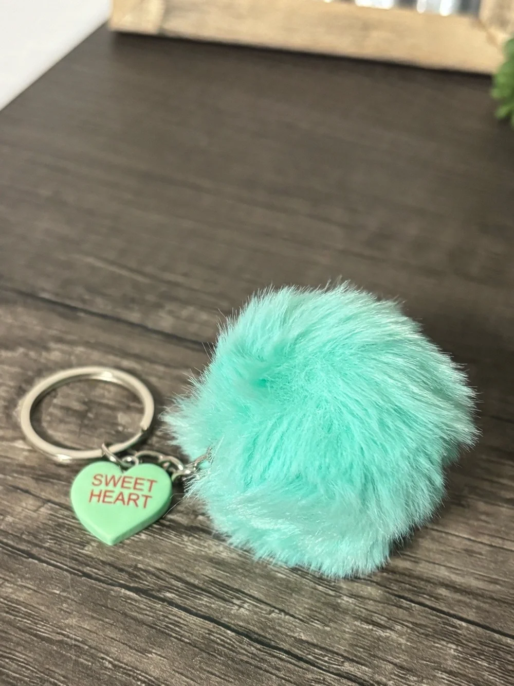 Valentine’s Heart & Fuzzy Pom Pom Keychain